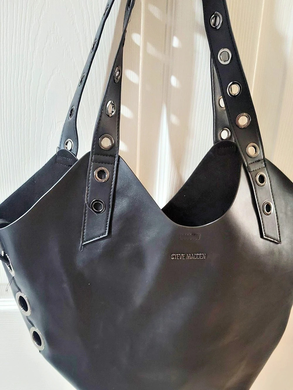 Steve Madden Haley Grommet Utility Tote Bag Black Shoulder Bag